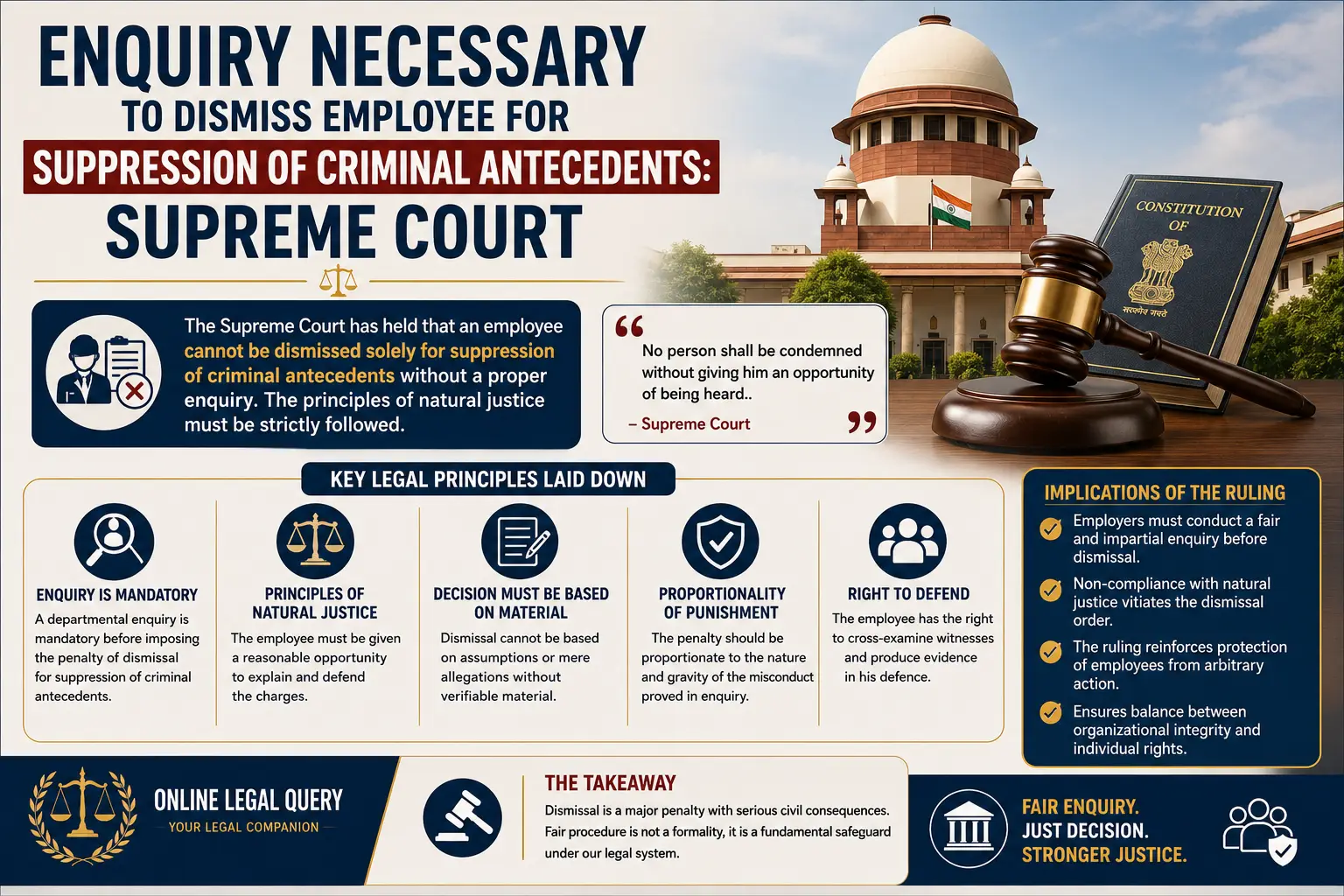 Enquiry Necessary to Dismiss Employee for Suppression of Criminal Antecedents: Supreme Court